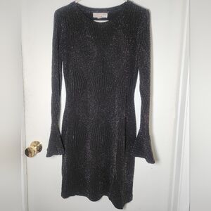 Michael kors,Bodycon Bell Sleeves Black Glittery Dress,Size:Medium |Free Shippin